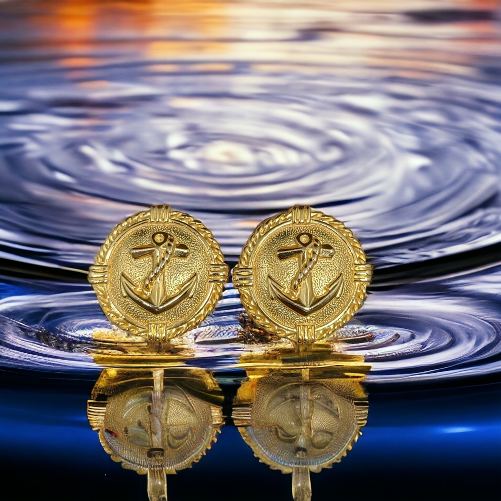 Nautical Anchor Gold Toned Earrings